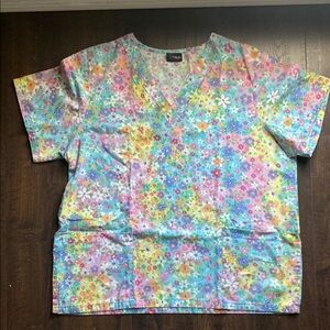 Colorful Floral Scrub Top XL
